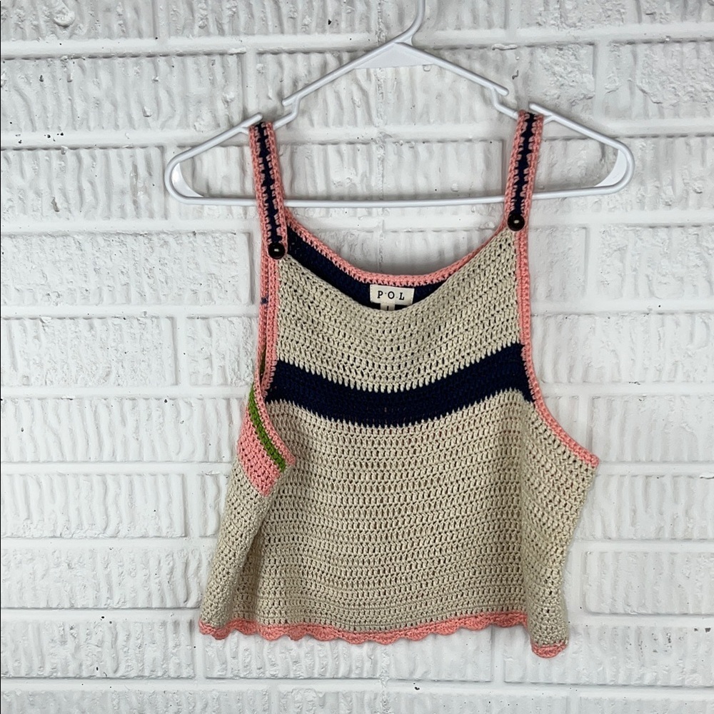 POL Women's Cream and Pink Knit Tank Top